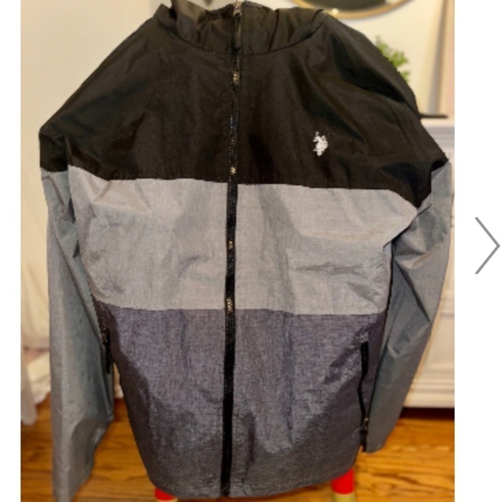 US Polo Assn. Mens Black and Gray Zip Up Rain Hoodie size xxl p3